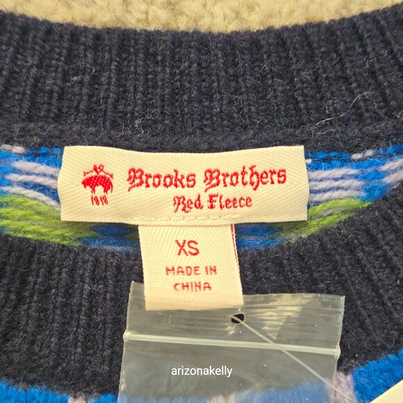 NWT Brooks Brothers LOVE Fair Isle Merino Wool Sweater Sequin Hearts XS - Picture 5 of 14
